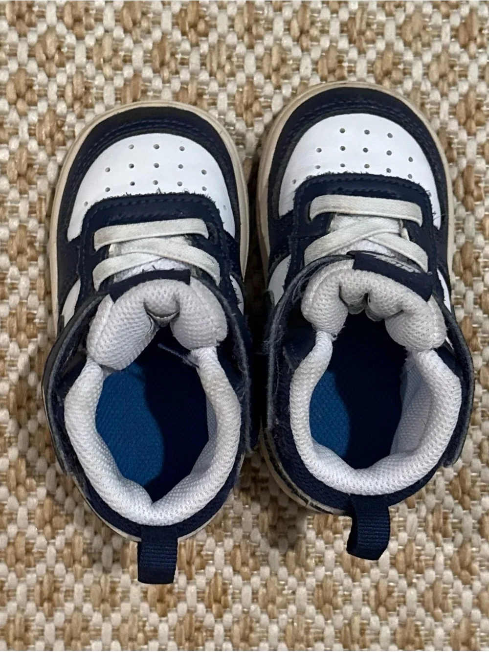 Nike Kids Navy and White Mid-Top Sneakers with Hook-and-Loop Strap